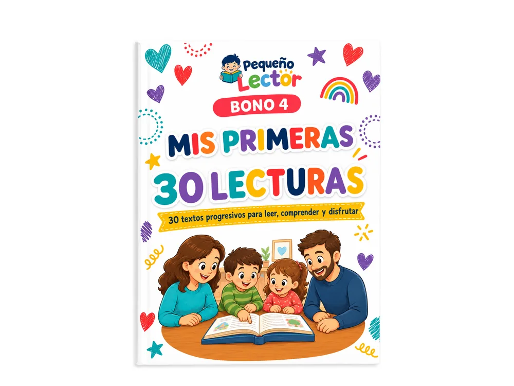 IMAGEN: mockup del bonus 4 de 6 — 30 lecturas cortas con preguntas de comprensión